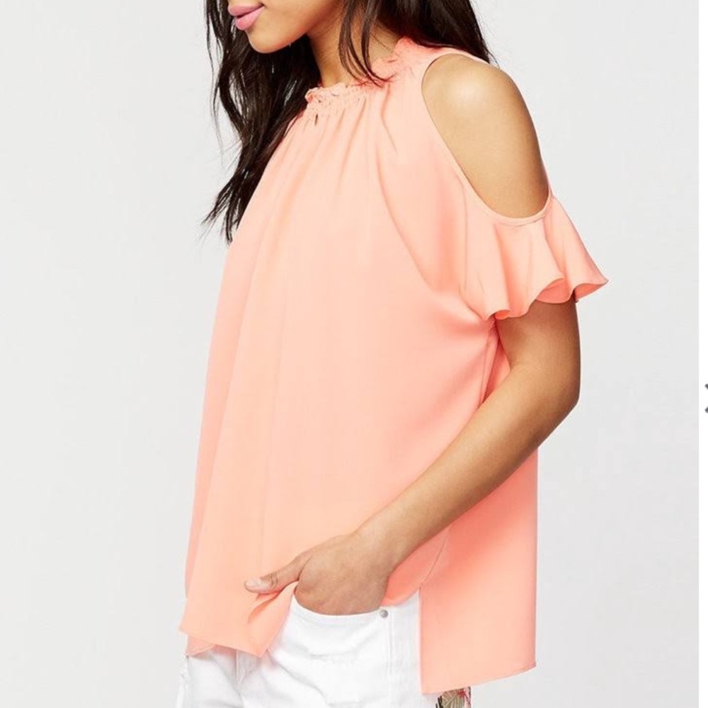 EUC Rachel Roy Vanessa Cold Shoulder blouse bright coral M